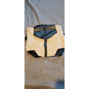 Deux Lux Black And White Canvas Backpack Vegan Leather Bag Purse